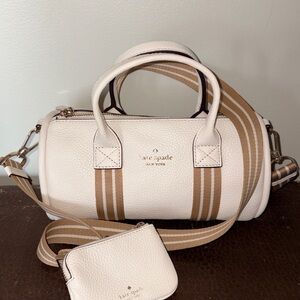 Kate Spade Rosie Small Duffle Crossbody Handbag, Parchment/Tan Pebble Leather LN